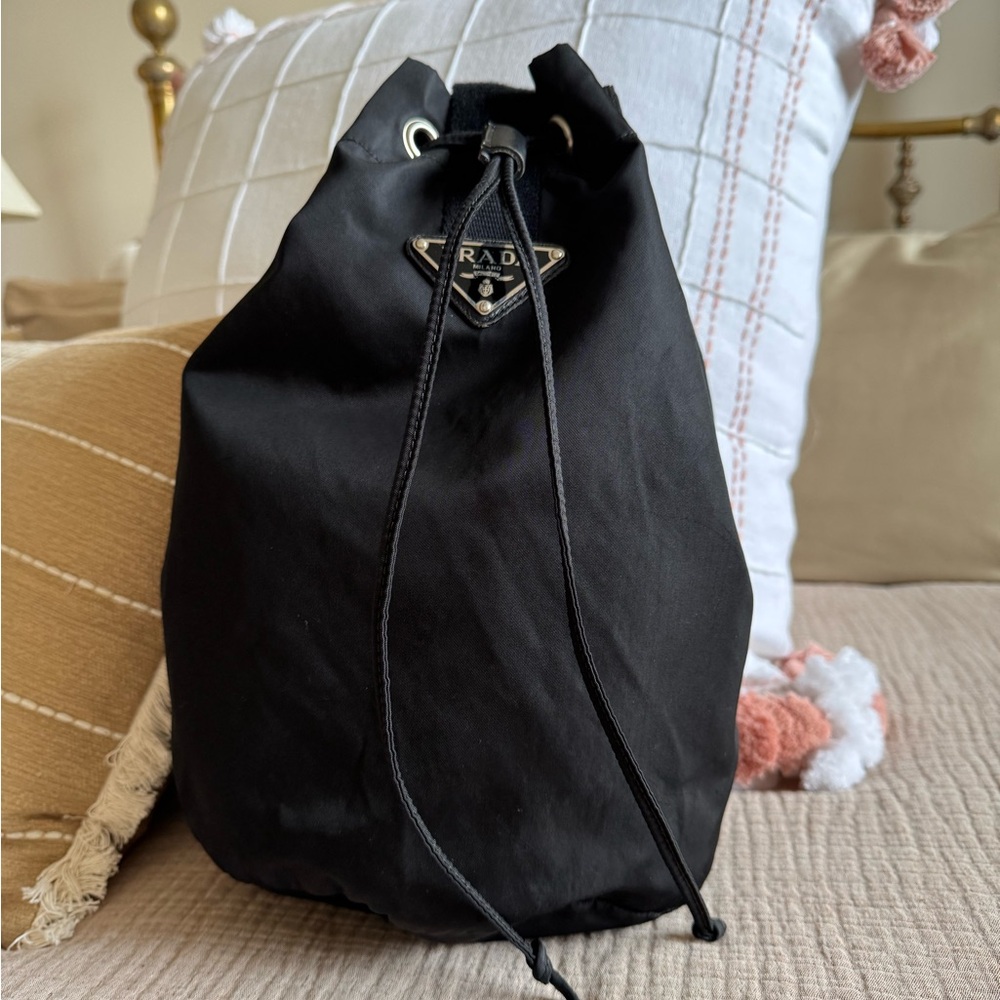 Prada Vintage Bucket Bag with Enameled Metal Triangle Logo Plate